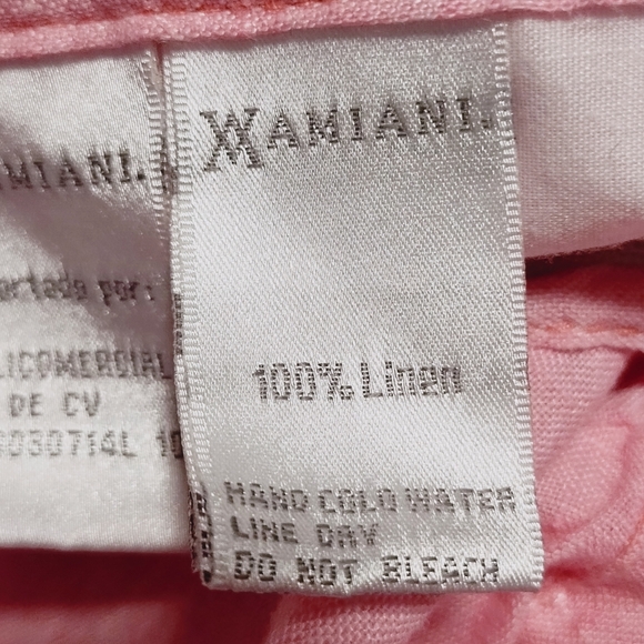 AMIANI Men's Pink Bermuda 100% Linen Shorts - Picture 4 of 9